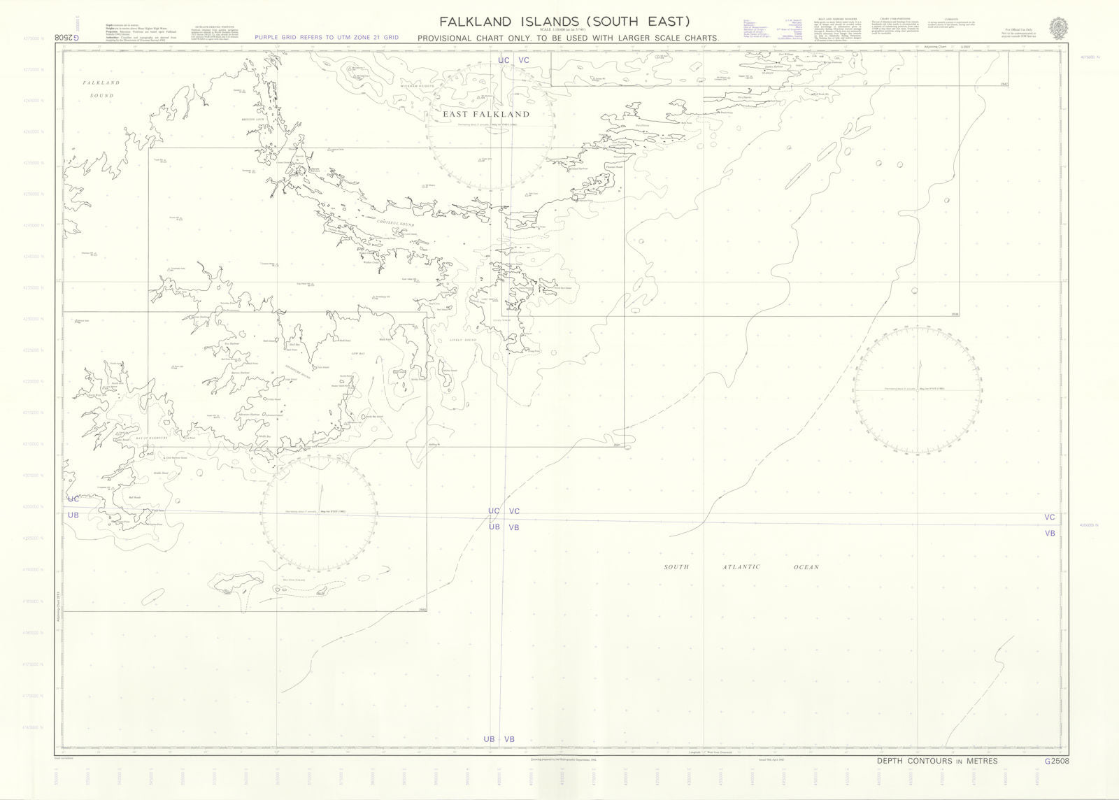 Falkland Islands (South East) Admiralty chart. Used on HMS Glamorgan in 1982 map